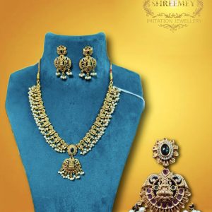 Shreemey Heritage Colored Stone Lakshmi Pendant Necklace with Pearl