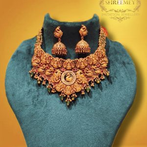 Shreemey Royal Temple Peacock Choker Necklace