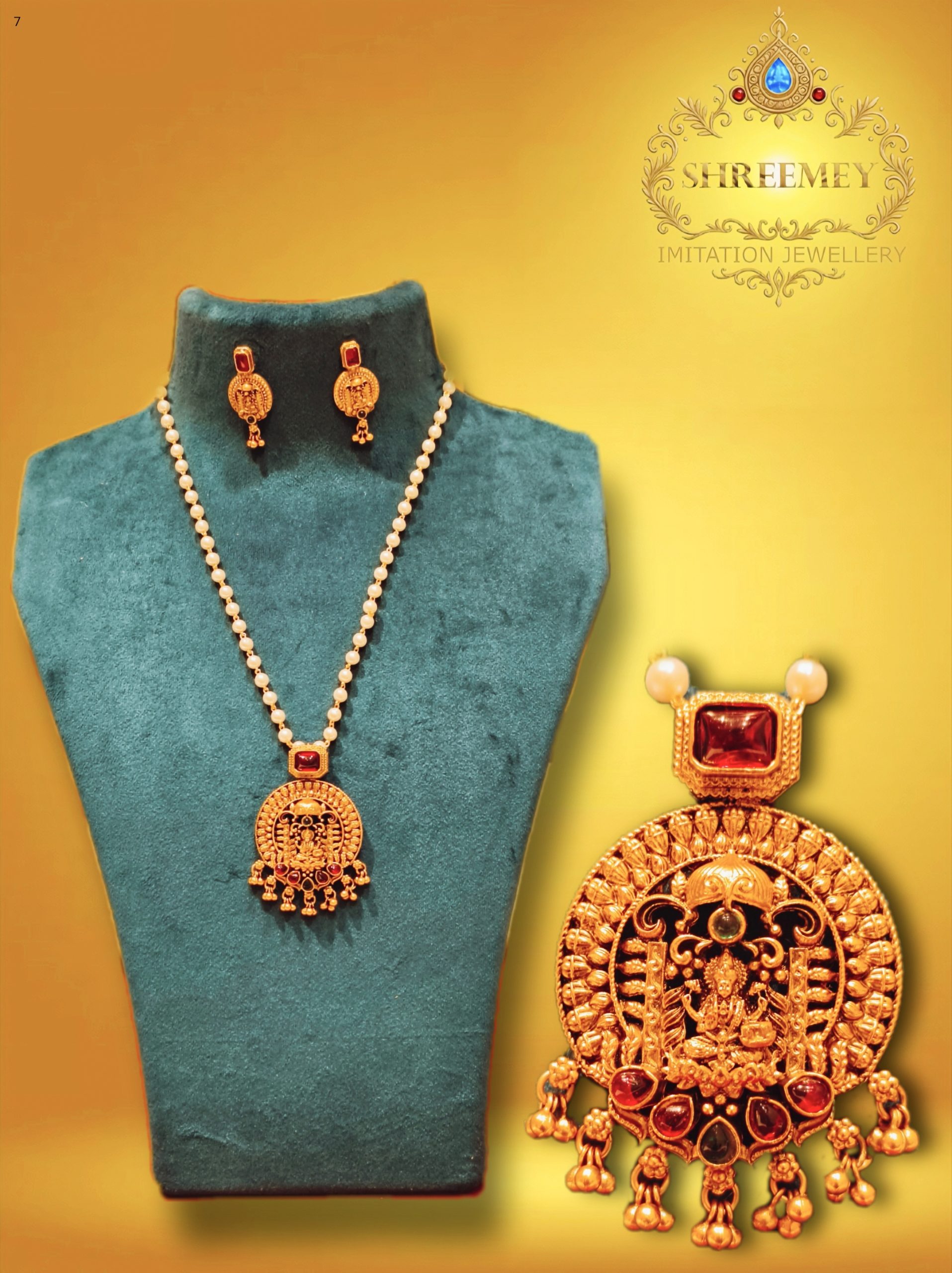 Shreemey Single Moti Lakshmi Pendant Mala Necklace
