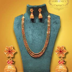 Shreemey Three Line Colored Mani Ashtapailu Mala Necklace
